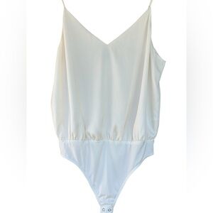 NWOT Express Cami Satin Off-White Adjustable Straps Thong Bodysuit Large